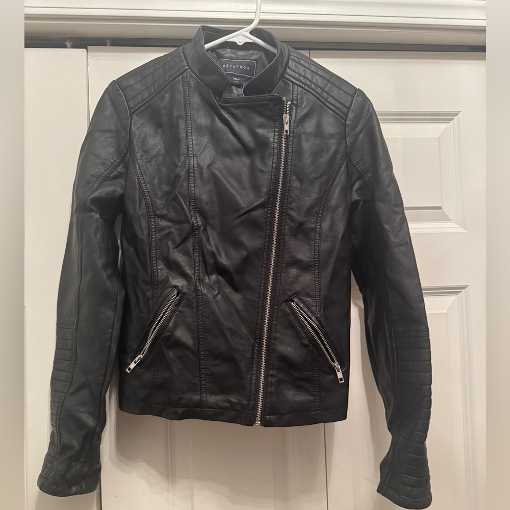 Metaphor Black Faux Leather Pleather Moto Jacket Medium NWT